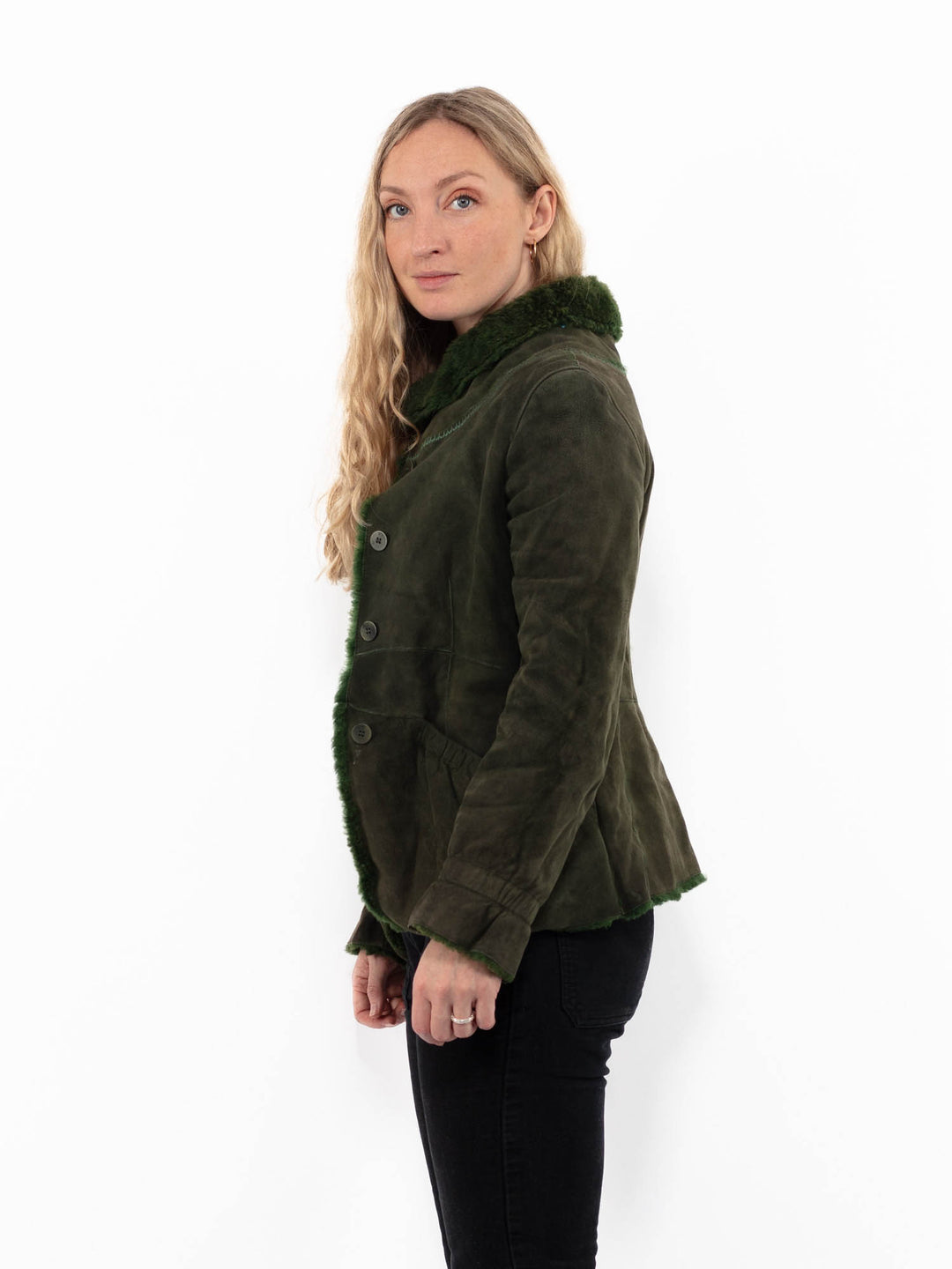 Vintage 90's Women Sheepskin Jacket in GreenA0924