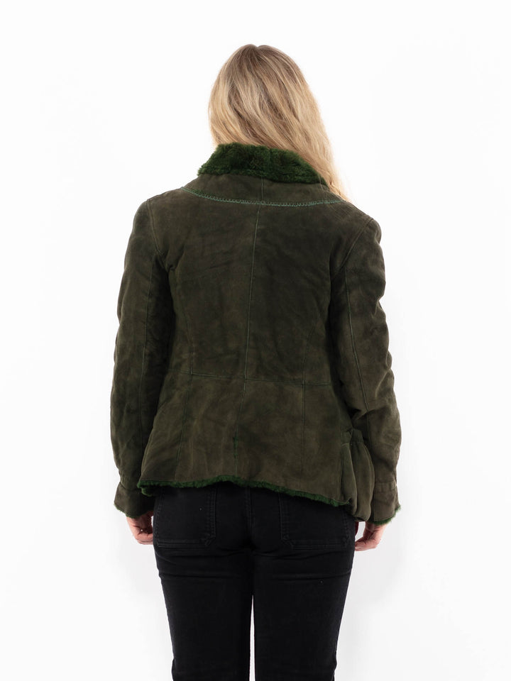 Vintage 90's Women Sheepskin Jacket in GreenA0924