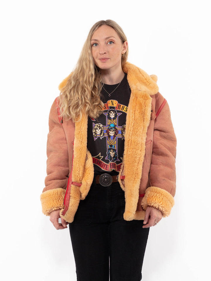 Vintage 90's Women Sheepskin Jacket in RedA0926