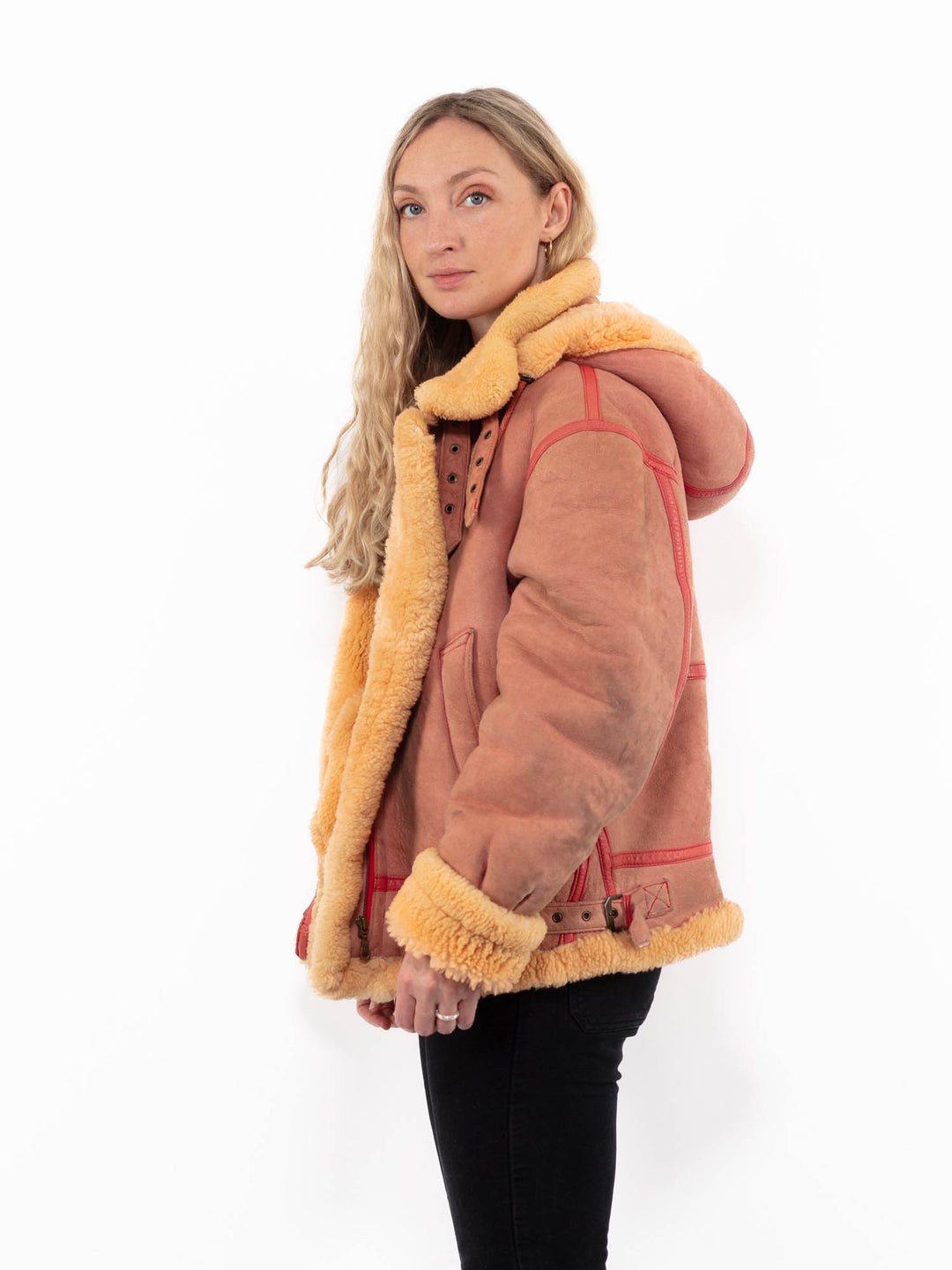 Vintage 90's Women Sheepskin Jacket in RedA0926