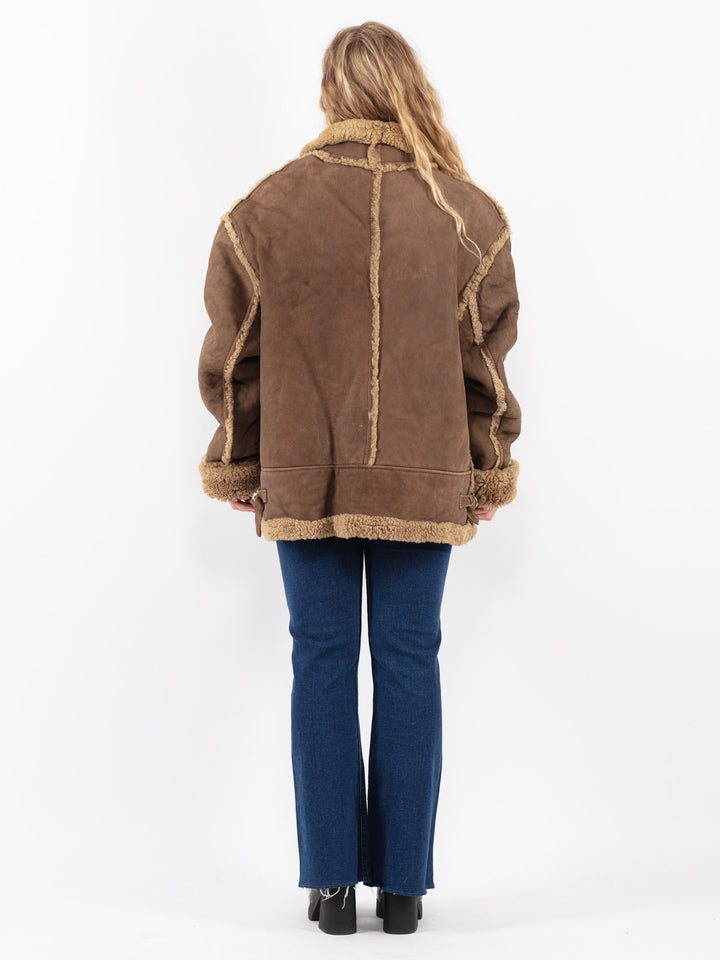 Vintage 90's Women Sheepskin Jacket in Brown