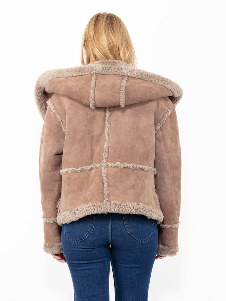 Vintage 90's Hooded Penny Lane Sheepskin Jacket in Beige