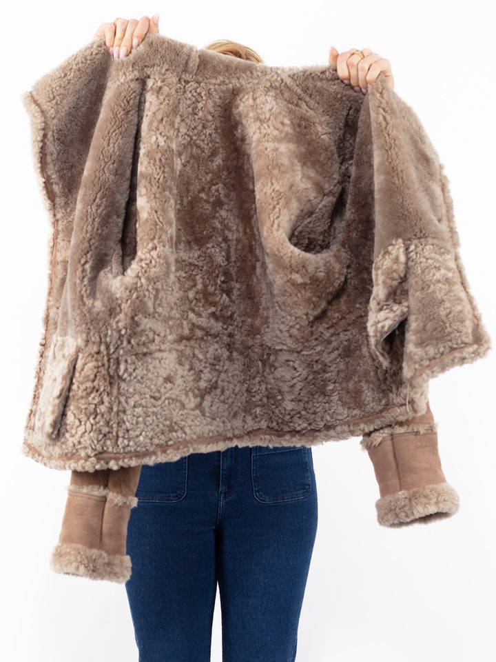 Vintage 90's Hooded Penny Lane Sheepskin Jacket in Beige