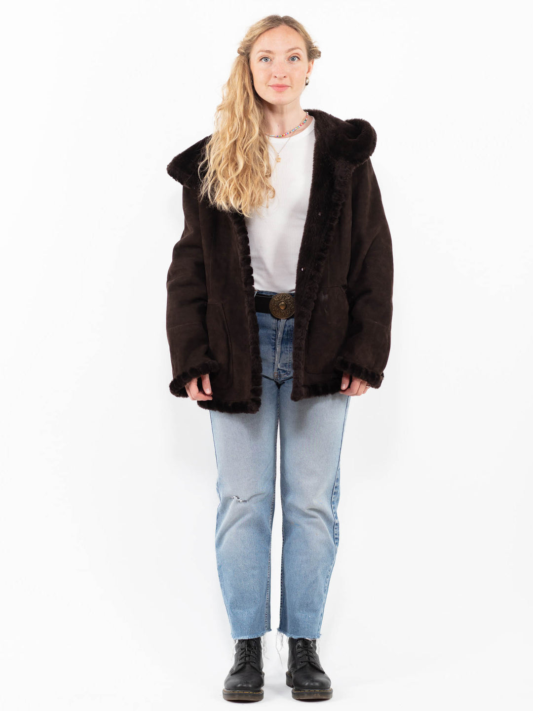 Vintage 90's Women Sheepskin Jacket in BrownA0307
