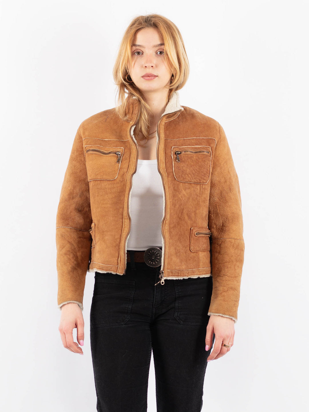 Vintage 90's Women Sheepskin Jacket in BrownV9675