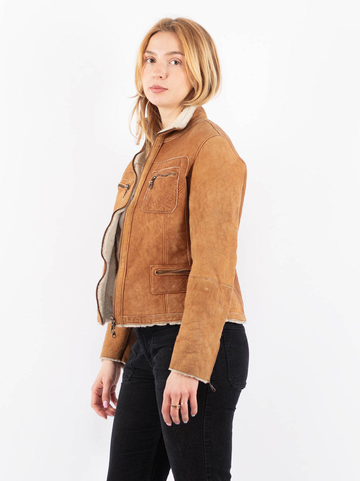 Vintage 90's Women Sheepskin Jacket in BrownV9675