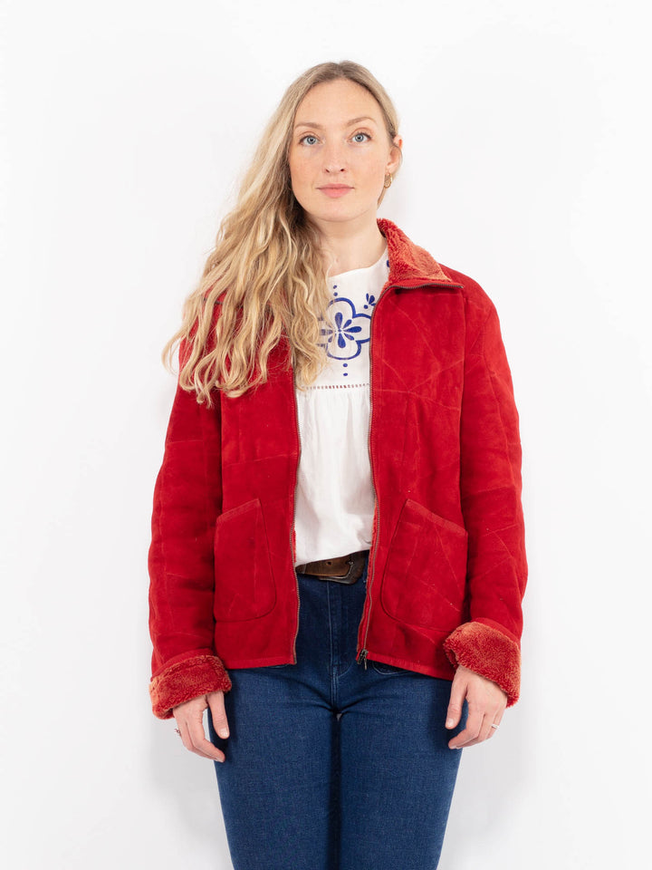 Vintage 90's Women Sheepskin Jacket in RedA1040