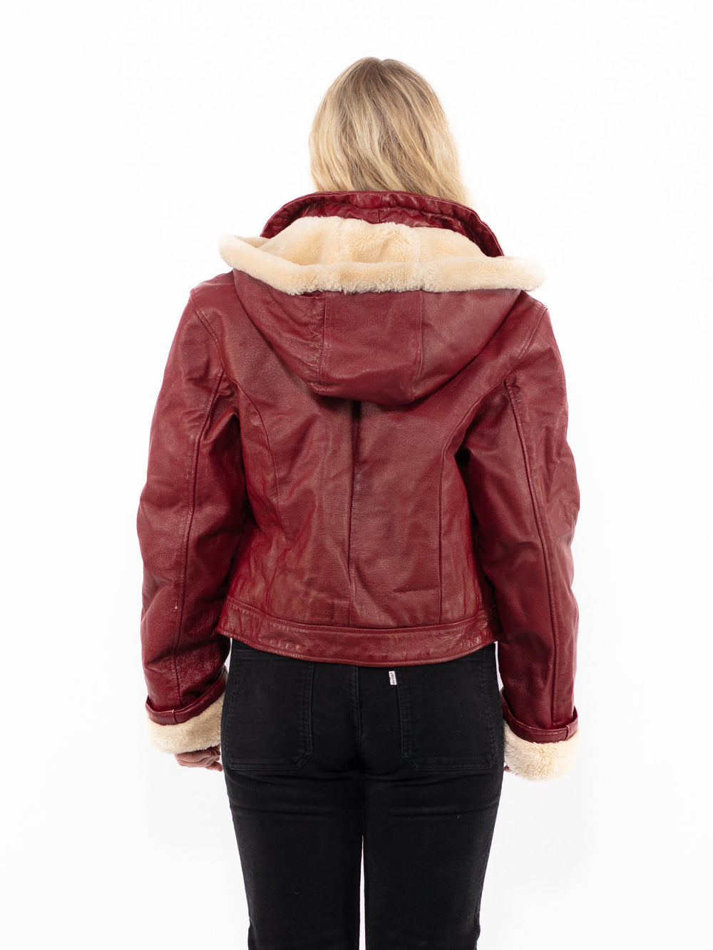 Vintage 90's Women Faux Sheepskin Jacket in RedA0938