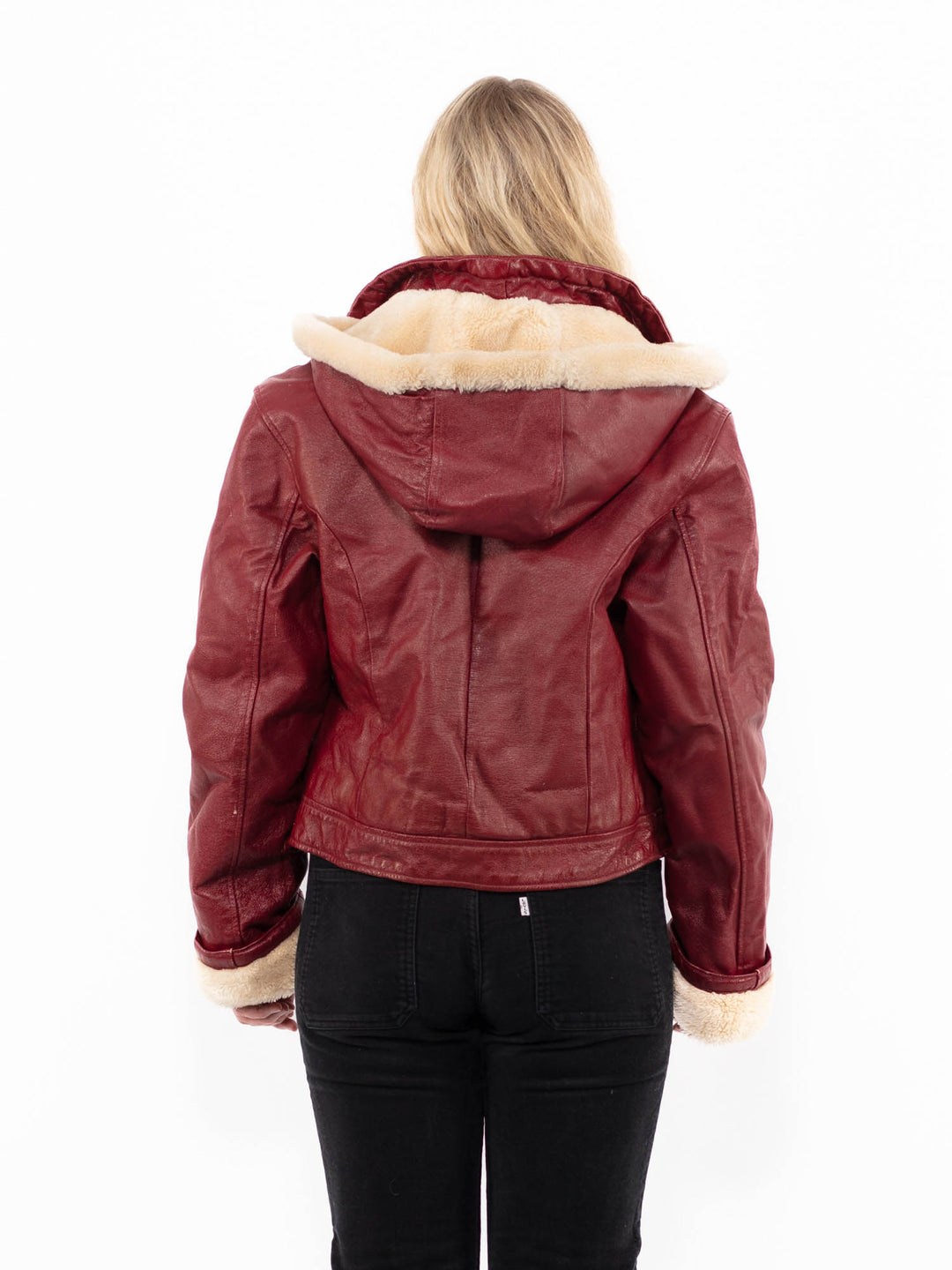 Vintage 90's Women Faux Sheepskin Jacket in RedA0938