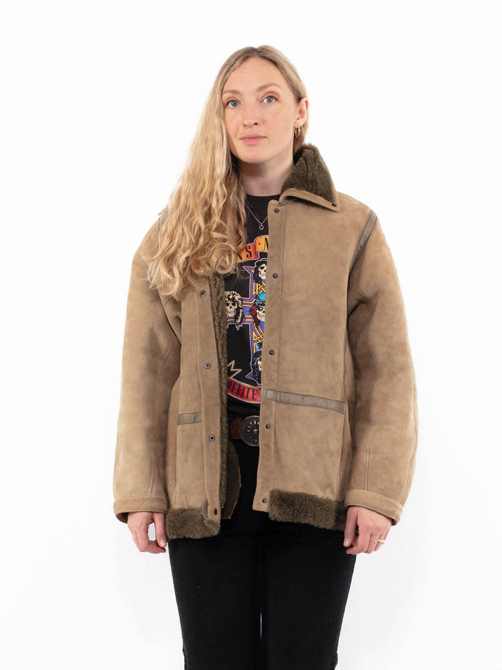 Vintage 90's Women Sheepskin Jacket in BeigeA0940