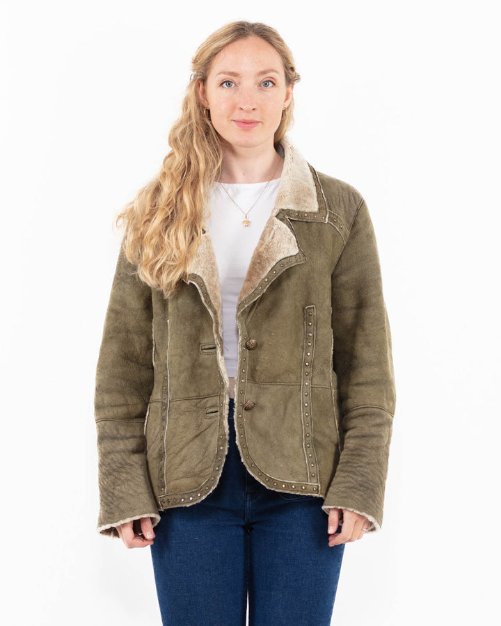 Vintage 90's Women Sheepskin Jacket in GreenA0013