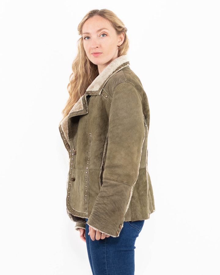 Vintage 90's Women Sheepskin Jacket in GreenA0013