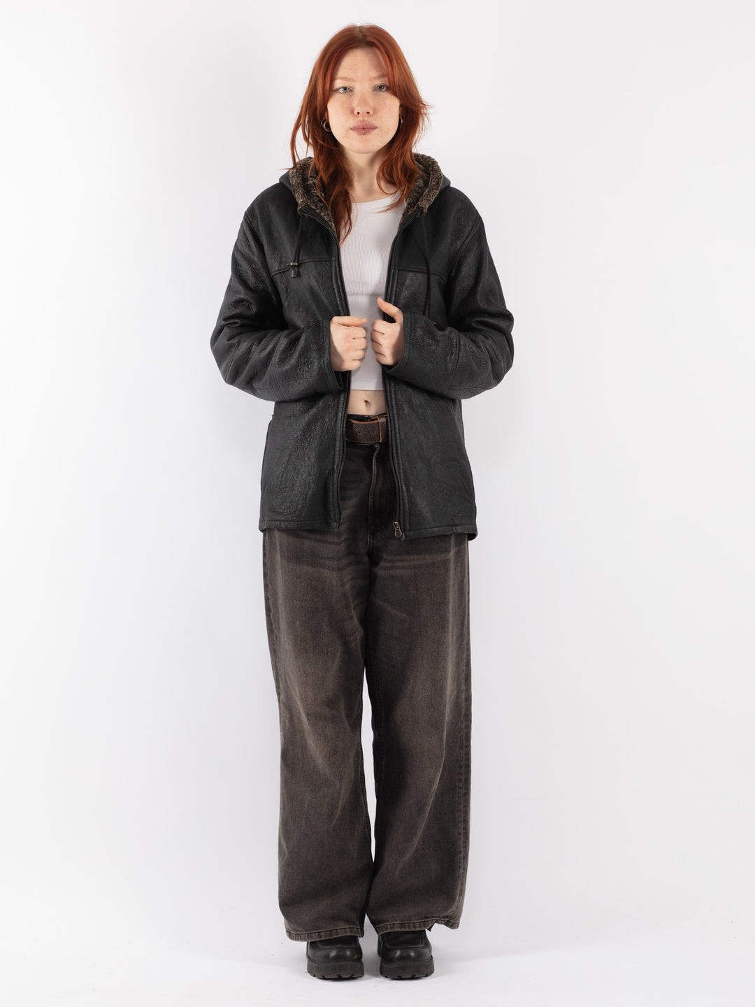 Vintage 90's Women Sheepskin Jacket in Black