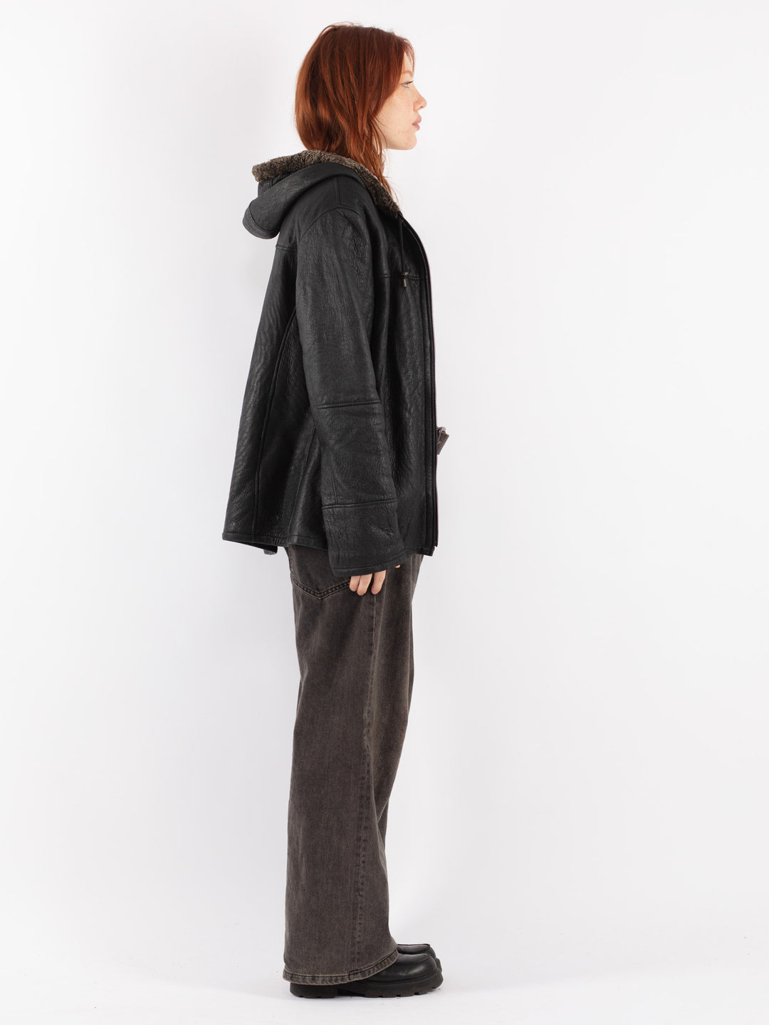 Vintage 90's Women Sheepskin Jacket in Black