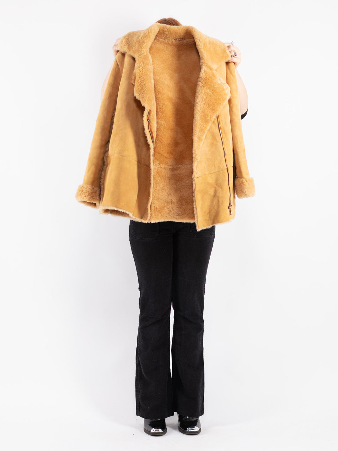 Vintage 90's Women Sheepskin Jacket in Beige