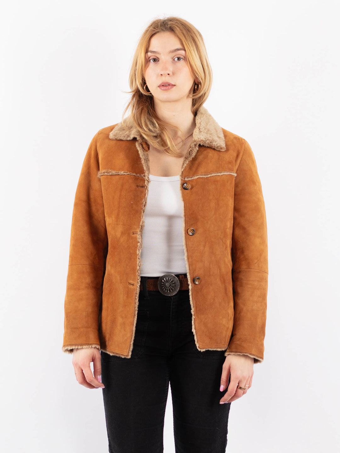Vintage 90's Women Sheepskin Jacket in BrownV9682