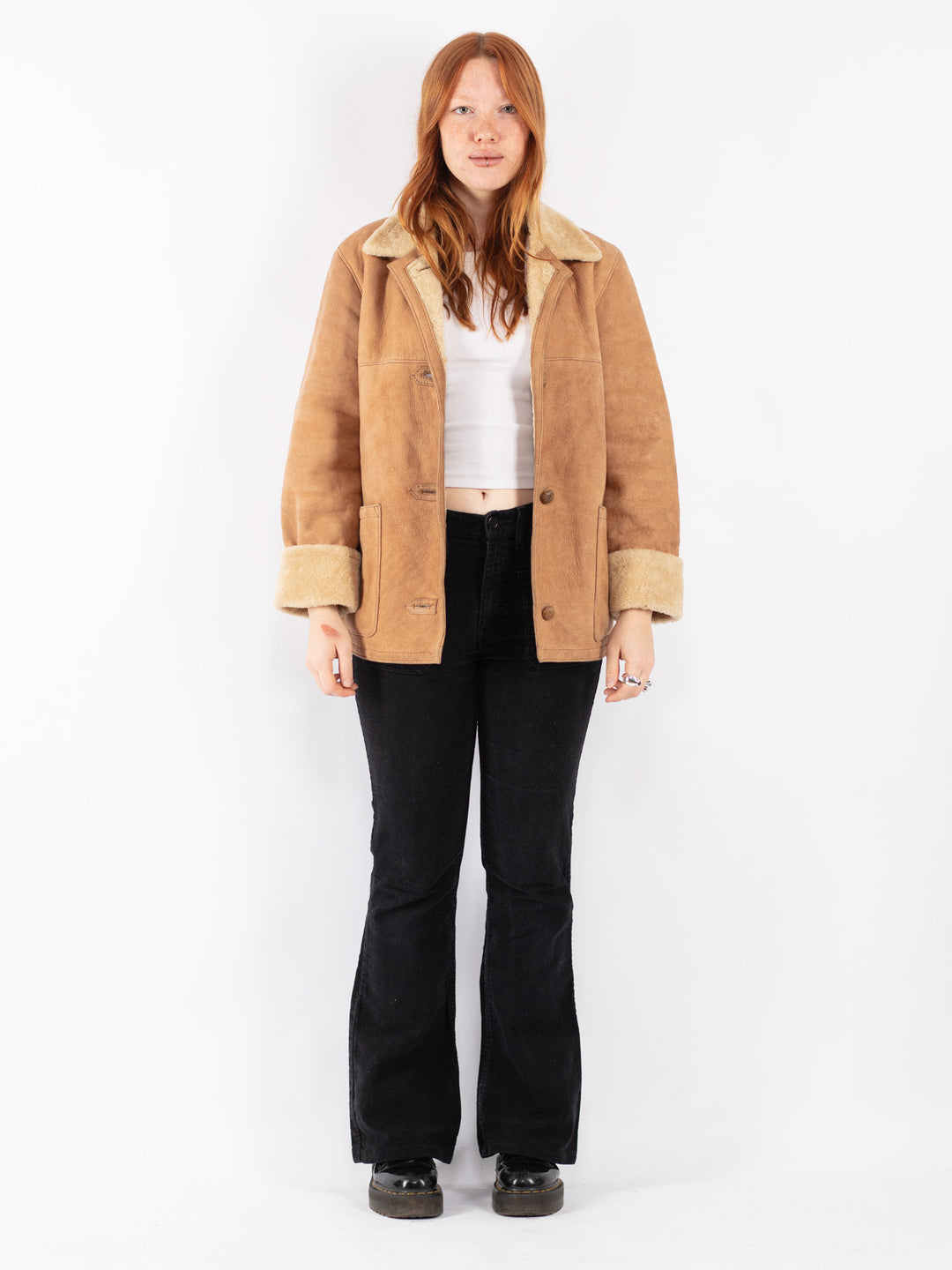 Vintage 90's Women Sheepskin Jacket in Beige