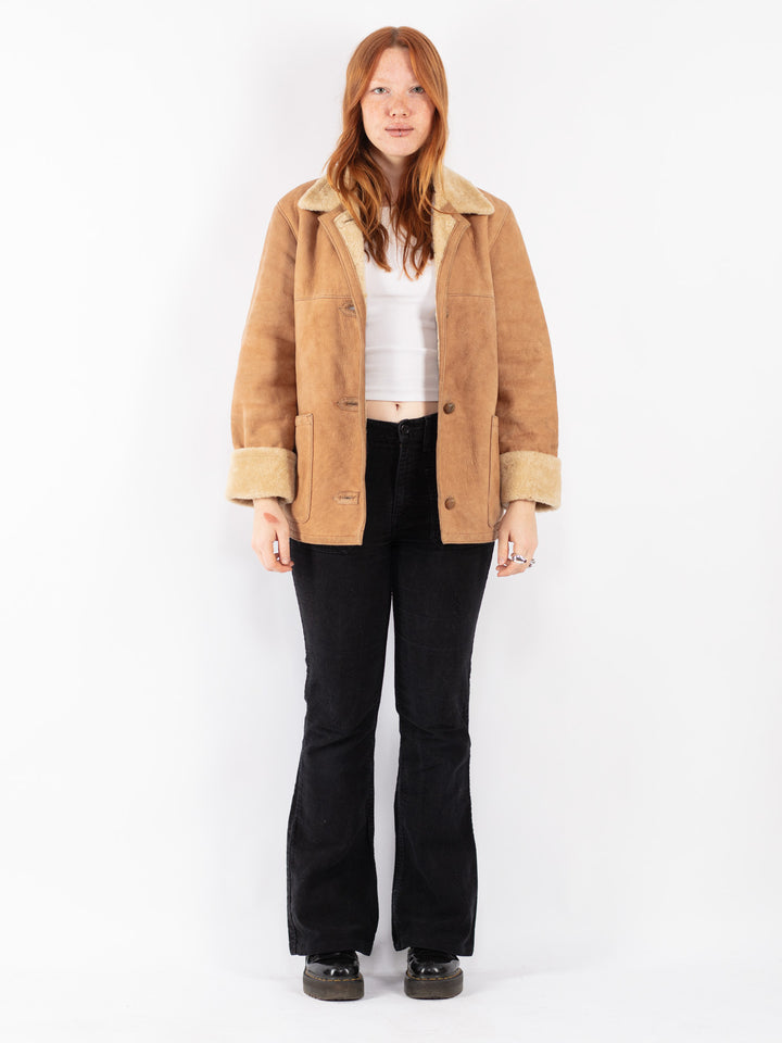 Vintage 90's Women Sheepskin Jacket in Beige
