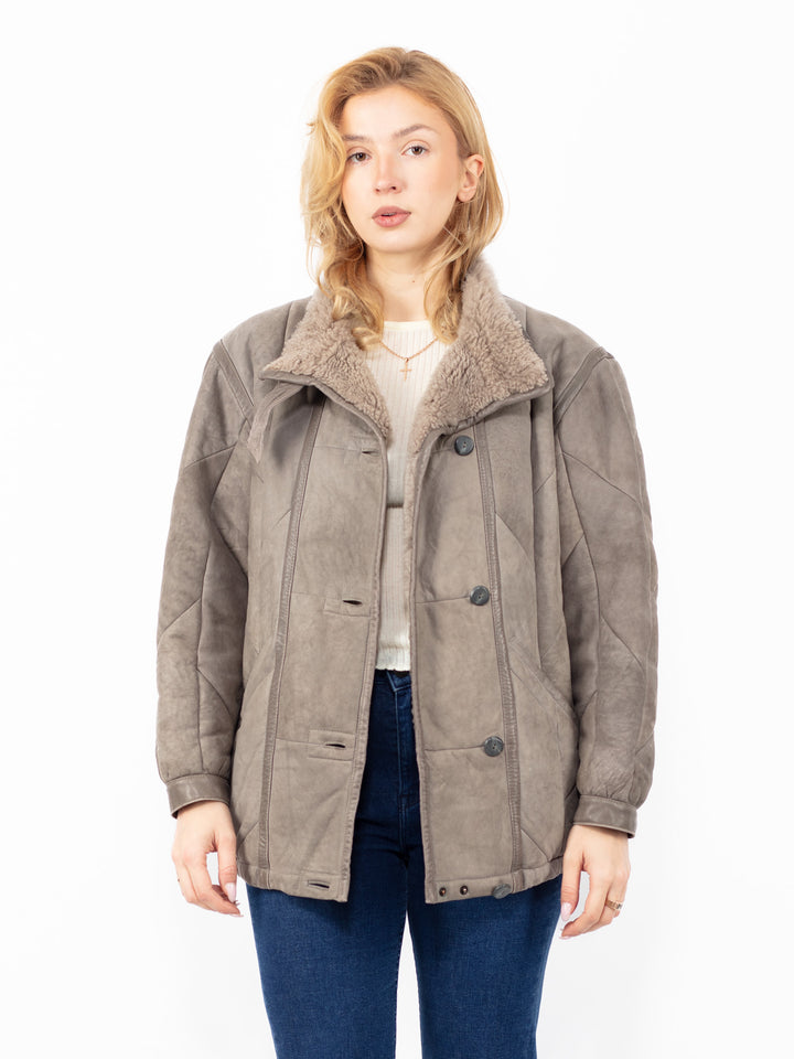 Vintage 90's Women Sheepskin Jacket in Gray