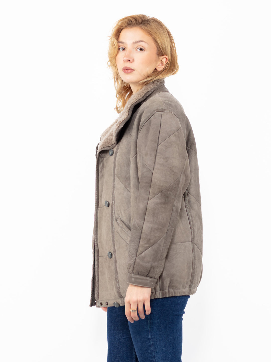 Vintage 90's Women Sheepskin Jacket in Gray
