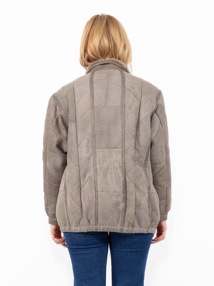 Vintage 90's Women Sheepskin Jacket in Gray