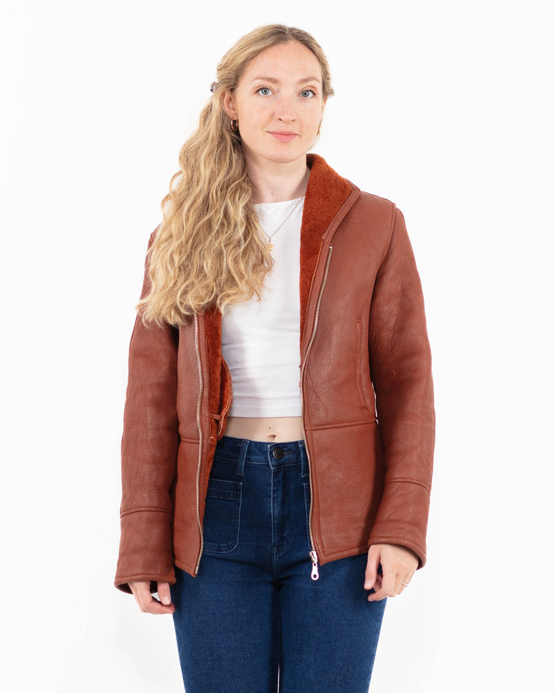 Vintage 90's Women Sheepskin Jacket in BrownA0024