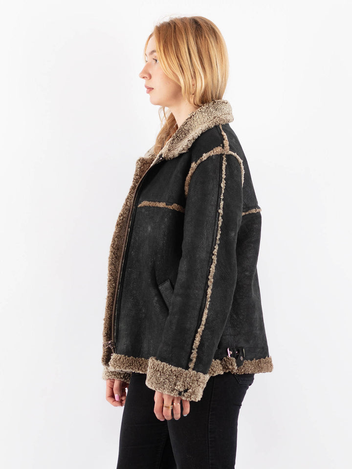 Vintage 90's Women Sheepskin Jacket in BlackV9686
