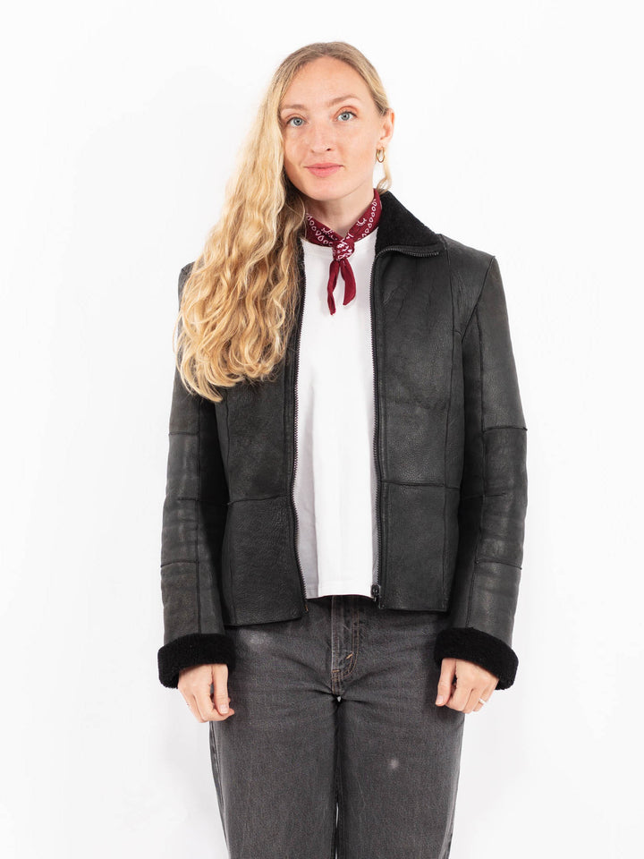 Vintage 90's Women Sheepskin Jacket in BlackA0680