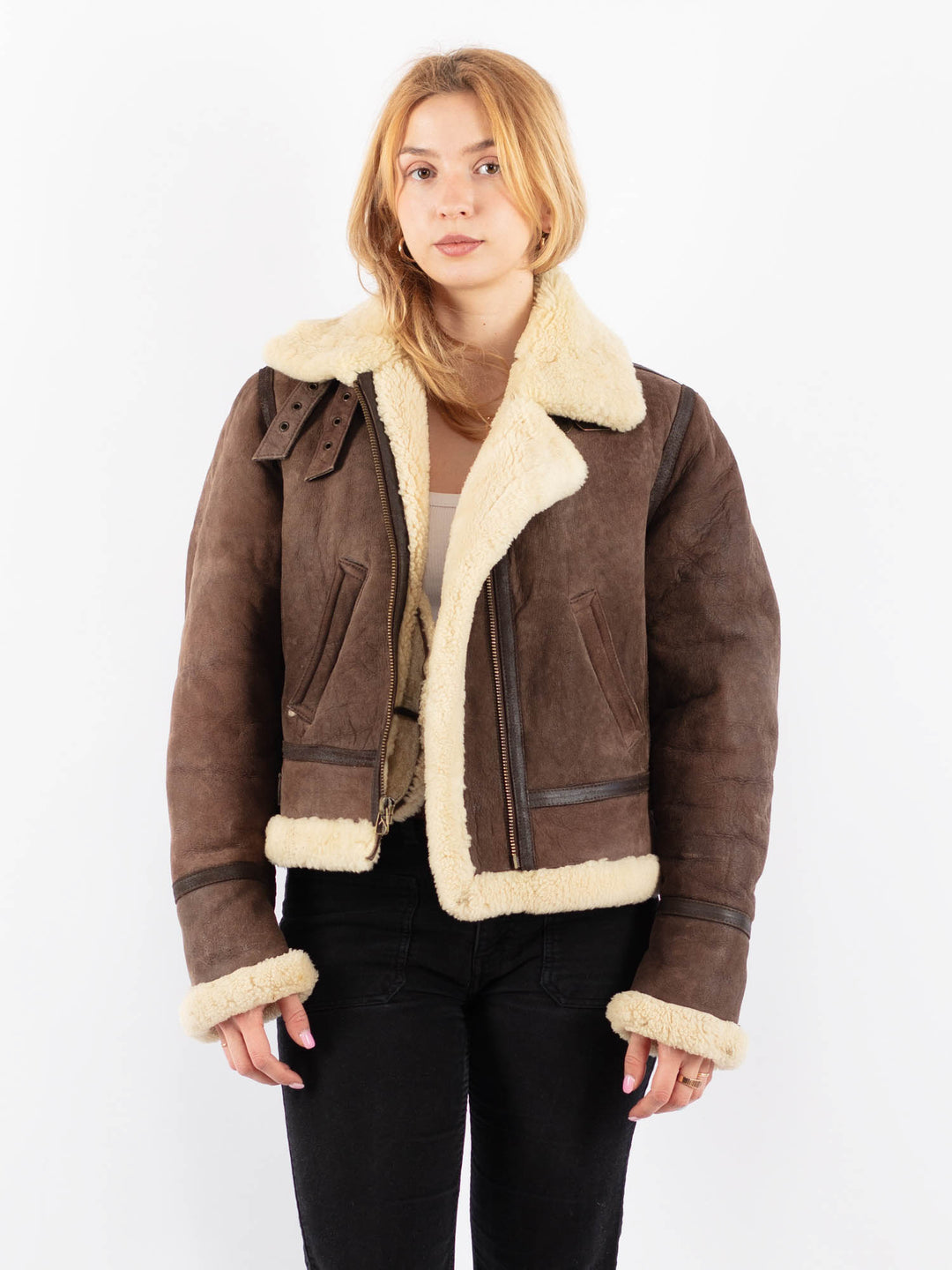 Vintage 90's Women Sheepskin Jacket in BrownV9688