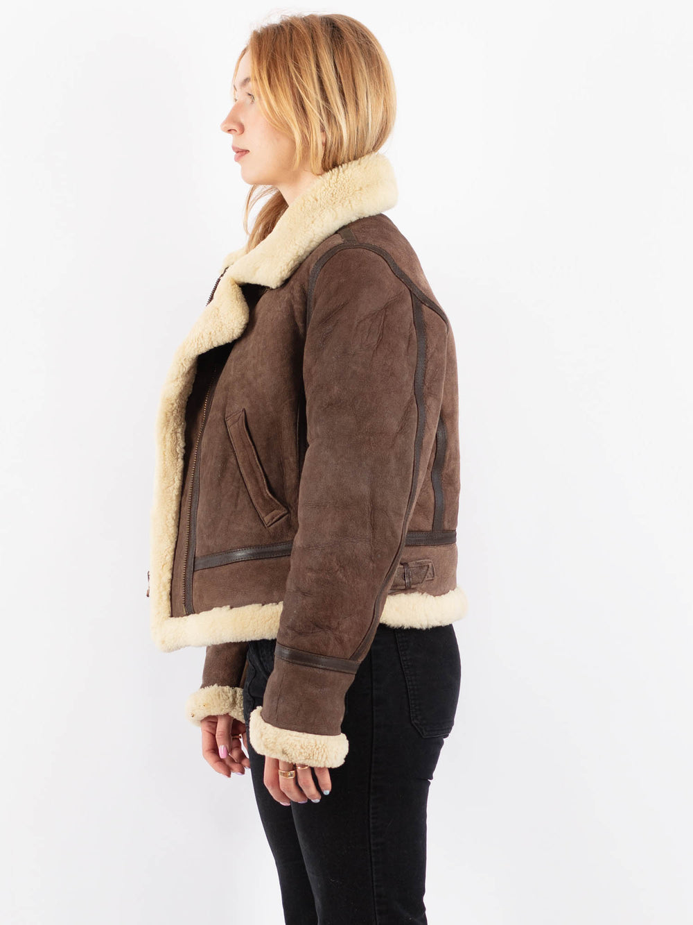 Vintage 90's Women Sheepskin Jacket in BrownV9688