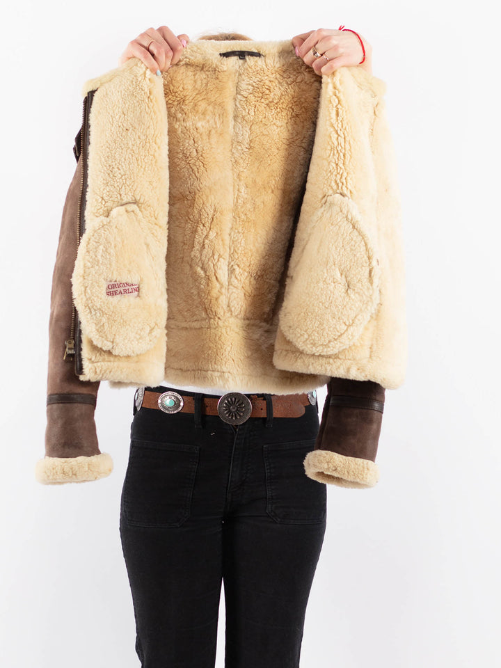 Vintage 90's Women Sheepskin Jacket in BrownV9688