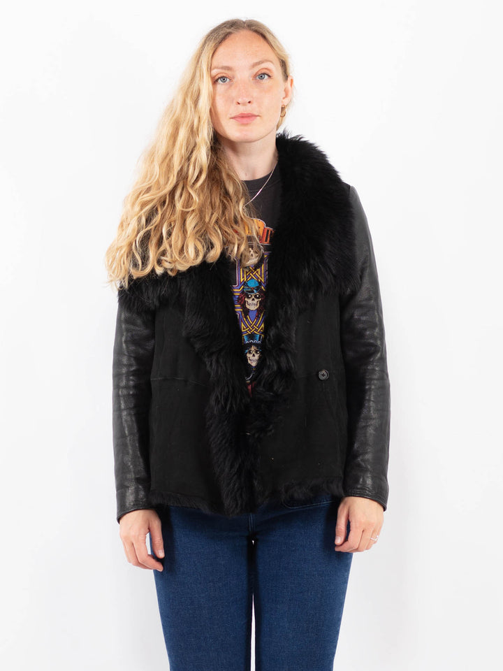 Vintage 90's Women Sheepskin Jacket in BlackA0441
