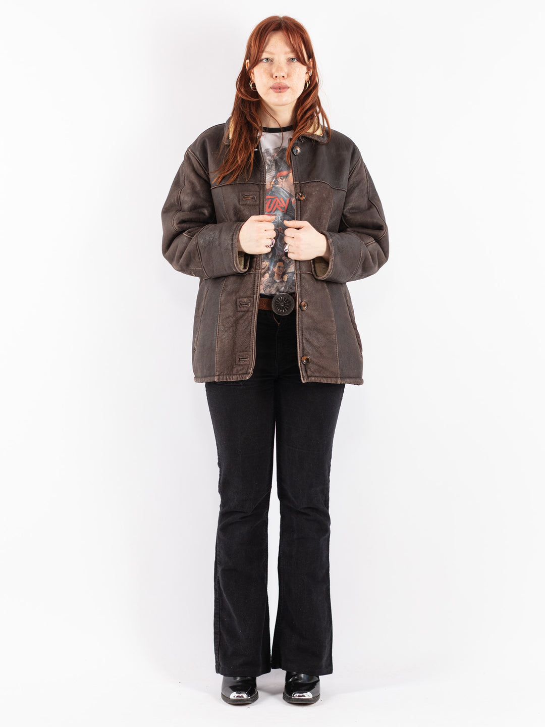Vintage 90's Women Sheepskin Jacket in Brown