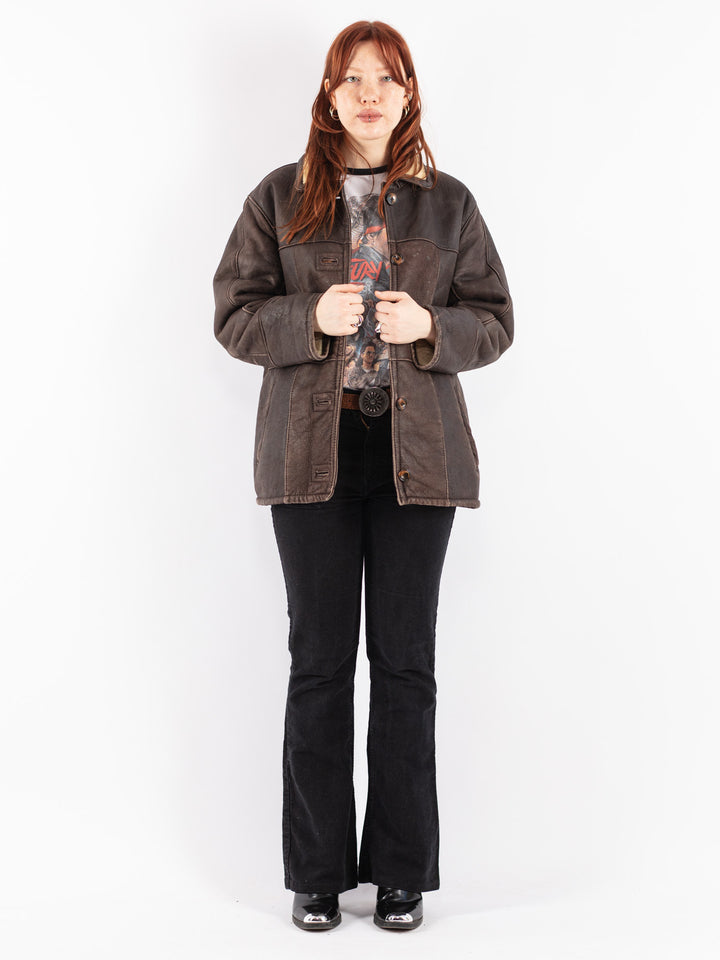 Vintage 90's Women Sheepskin Jacket in Brown