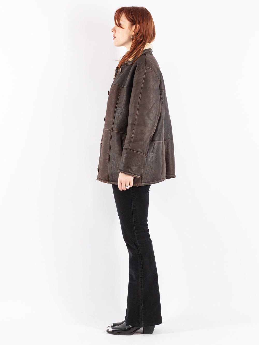 Vintage 90's Women Sheepskin Jacket in Brown