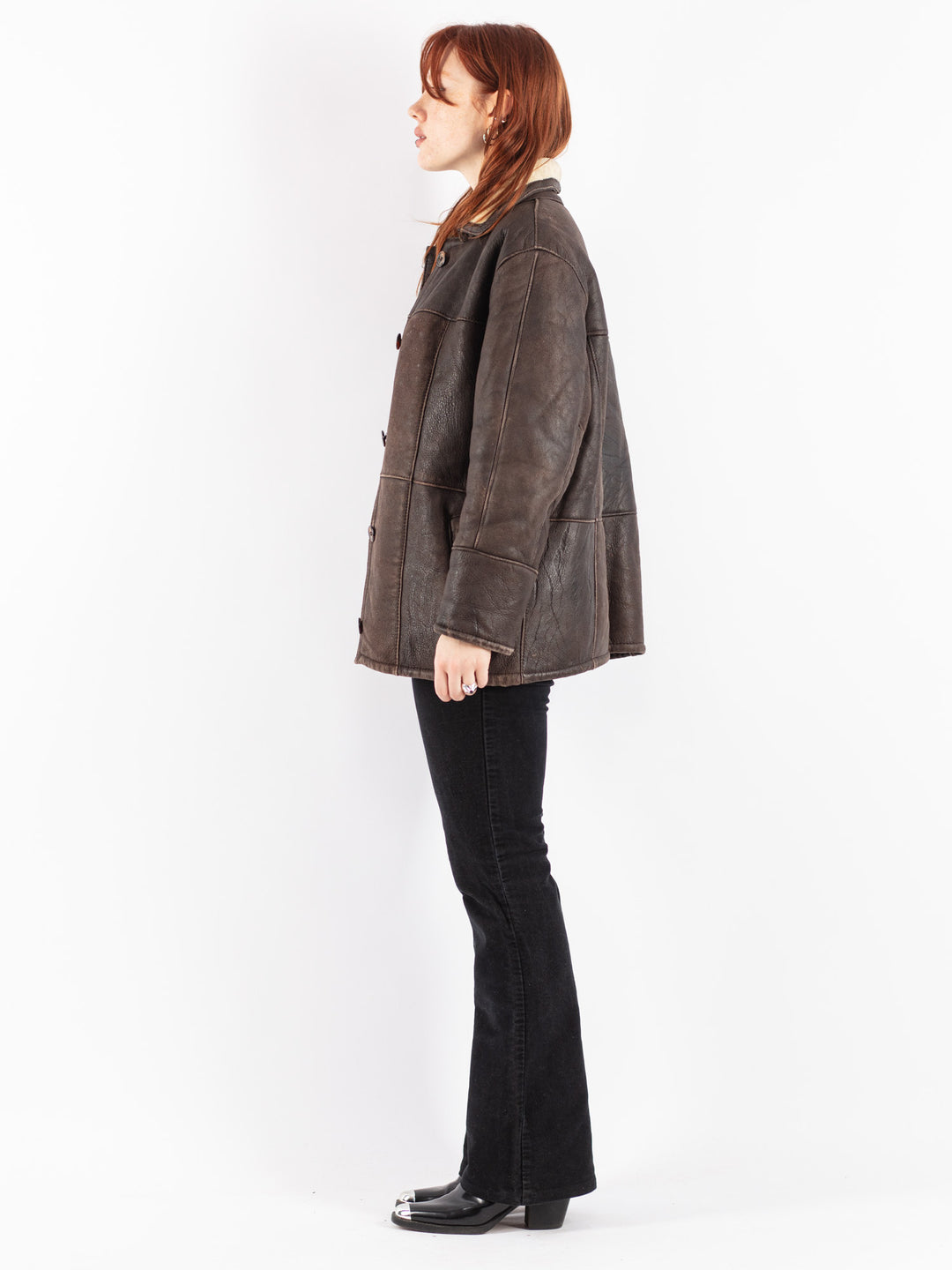 Vintage 90's Women Sheepskin Jacket in Brown