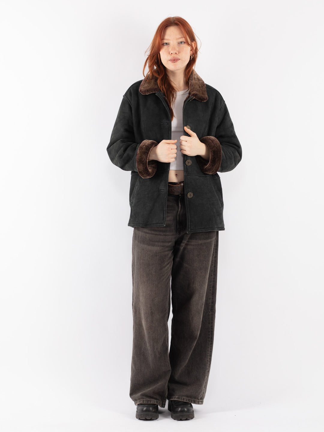 Vintage 90's Women Sheepskin Jacket in Black