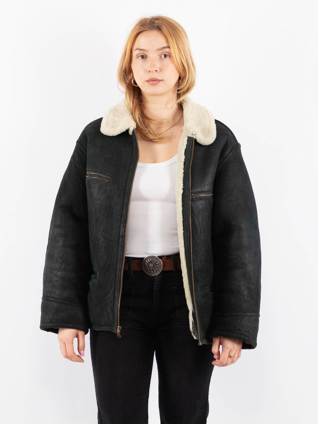 Vintage 90's Women Sheepskin Jacket in BlackV9690