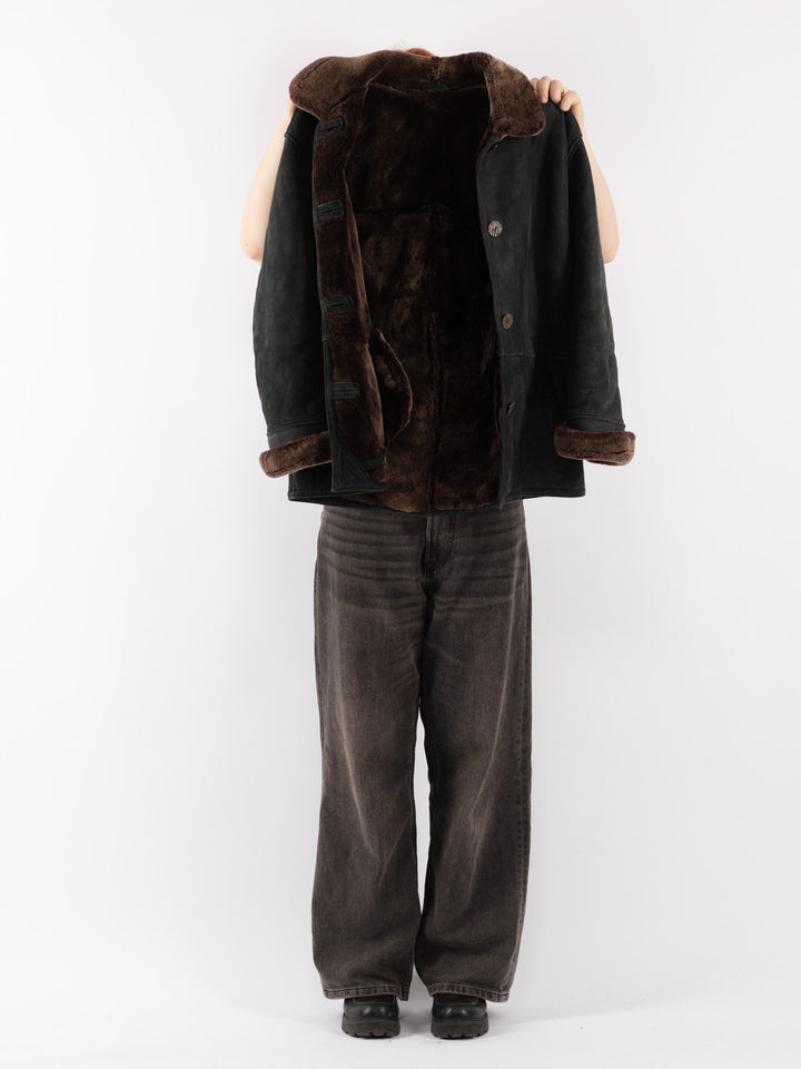 Vintage 90's Women Sheepskin Jacket in Black