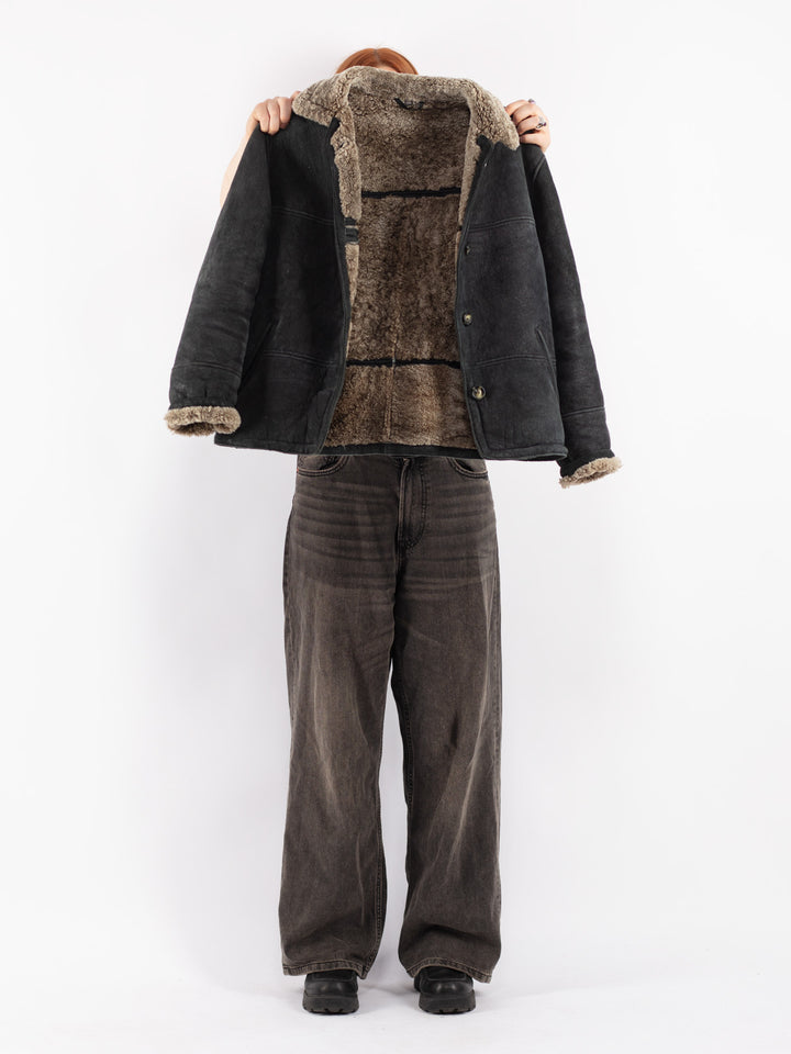 Vintage 90's Women Sheepskin Jacket in Black