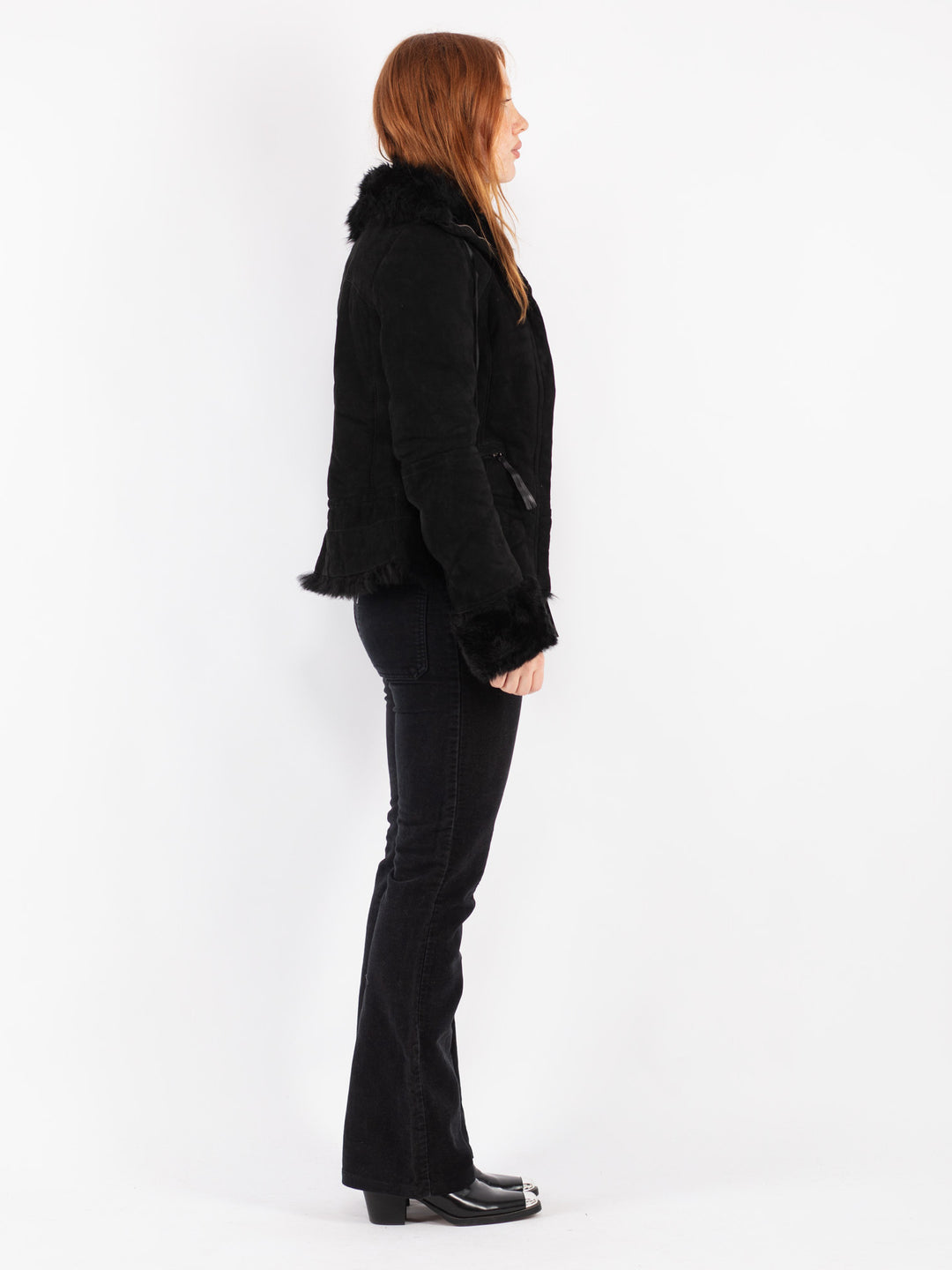 Vintage 90's Women Sheepskin Jacket in Black