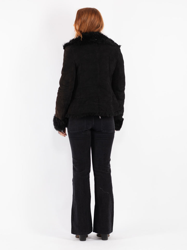 Vintage 90's Women Sheepskin Jacket in Black