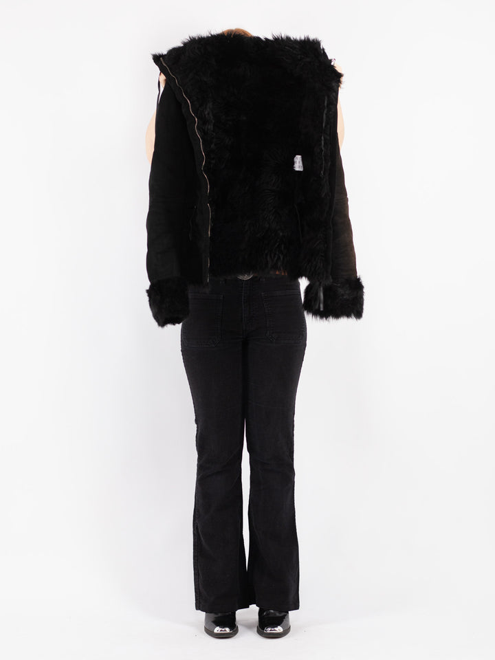 Vintage 90's Women Sheepskin Jacket in Black