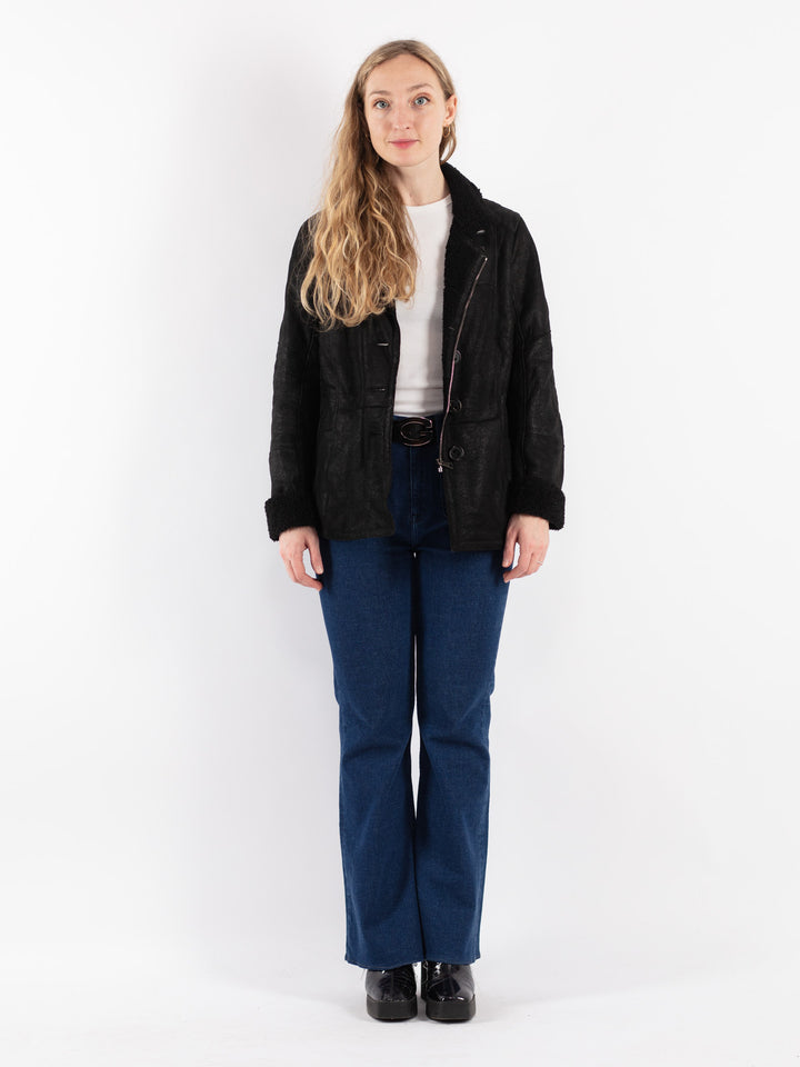 Vintage 90's Women Sheepskin Jacket in Black