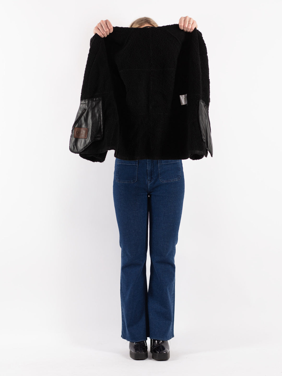 Vintage 90's Women Sheepskin Jacket in Black