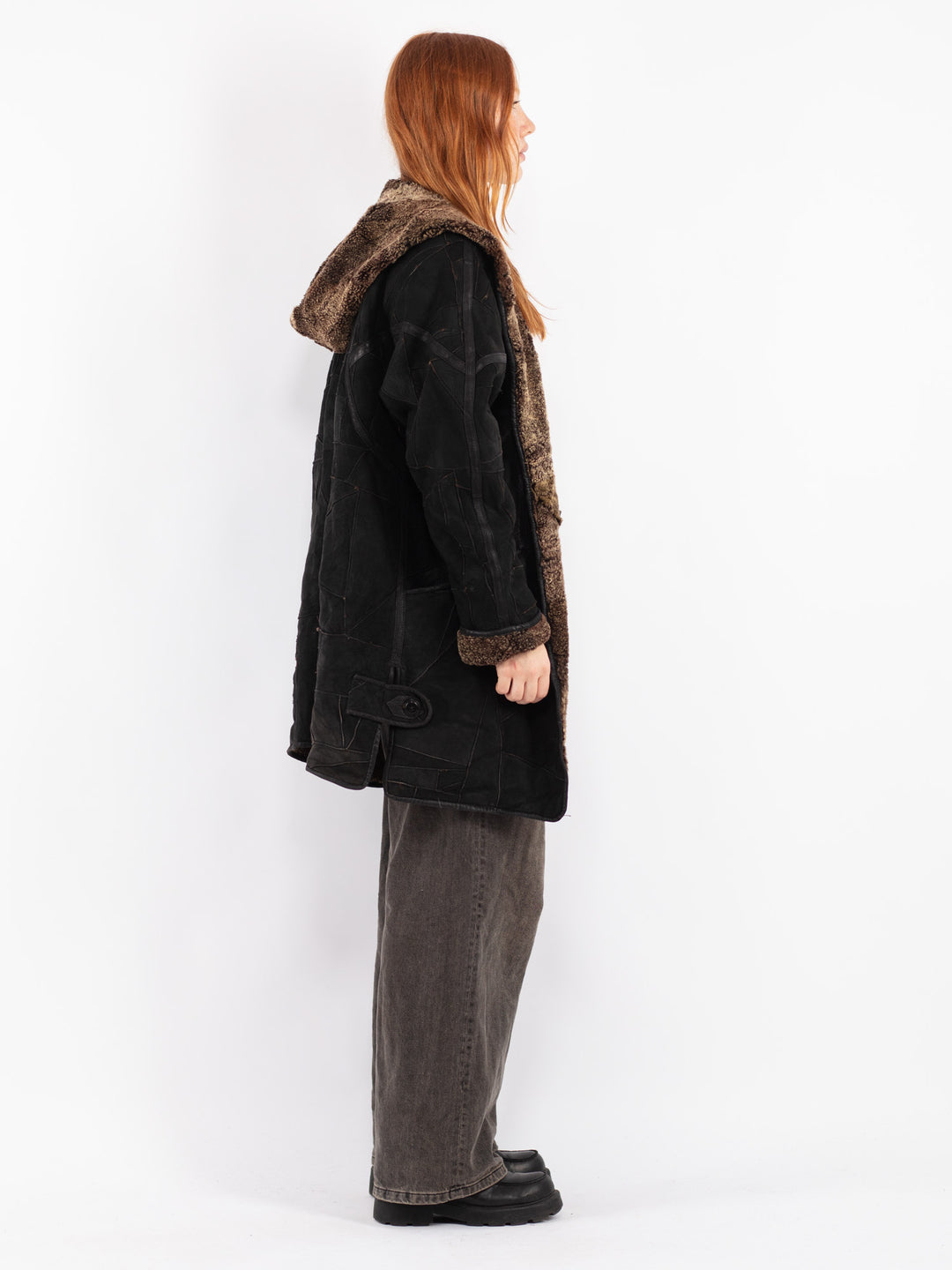 Vintage 90's Women Sheepskin Coat in Black