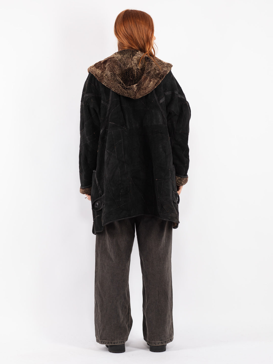 Vintage 90's Women Sheepskin Coat in Black