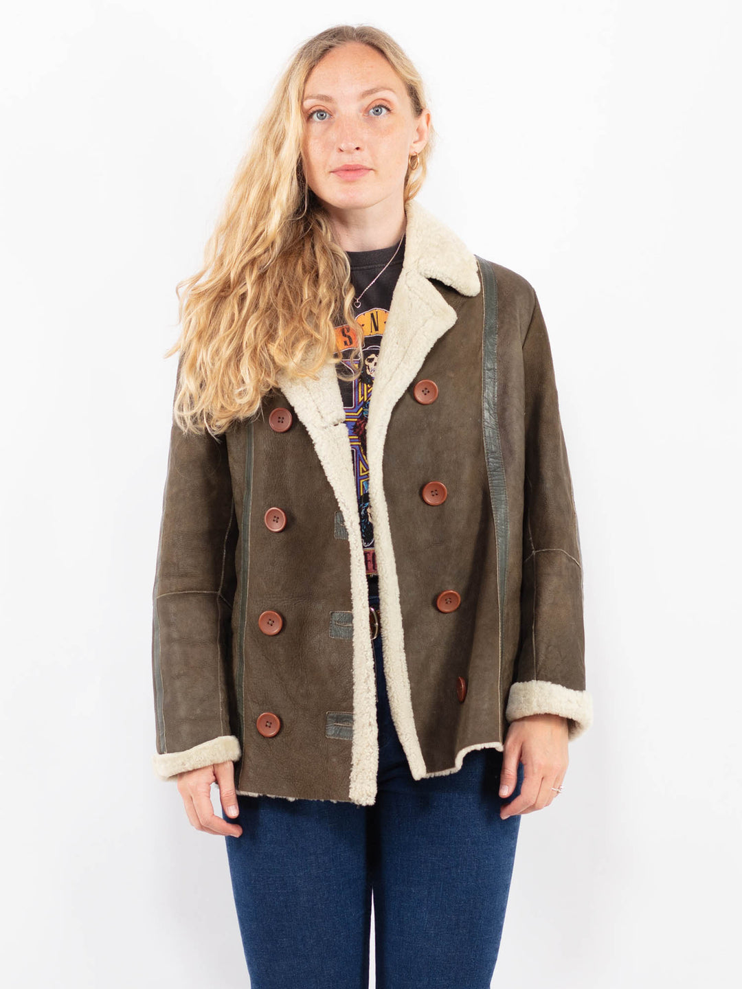 Vintage 90's Women Sheepskin Jacket in GreenA0462