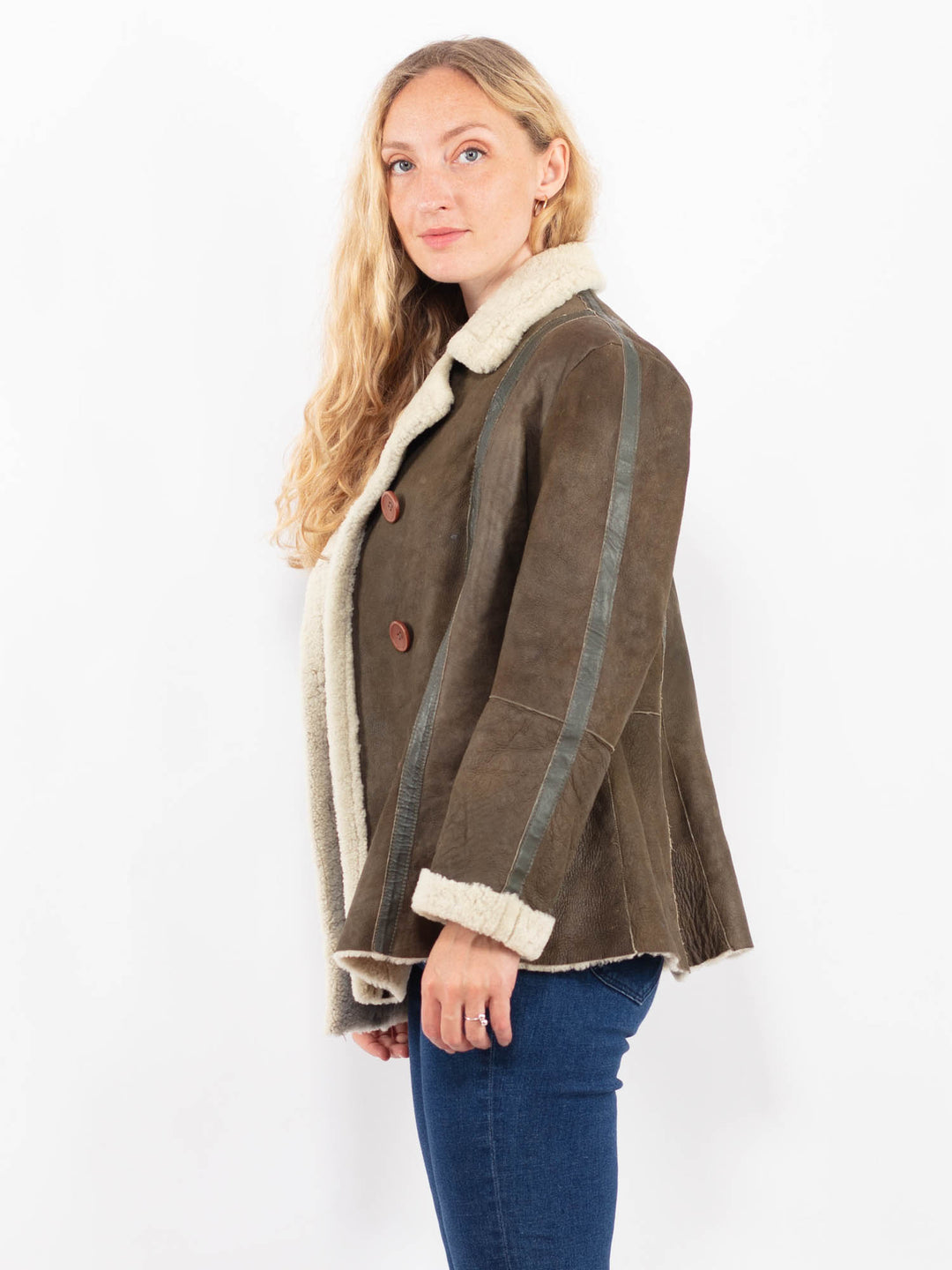 Vintage 90's Women Sheepskin Jacket in GreenA0462