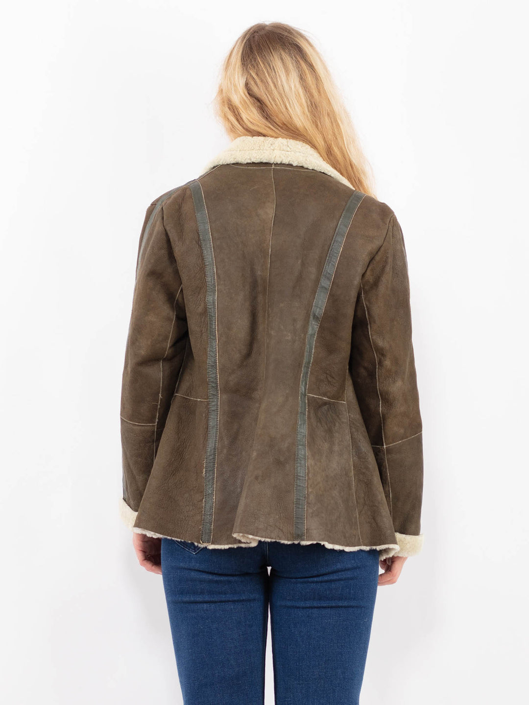 Vintage 90's Women Sheepskin Jacket in GreenA0462